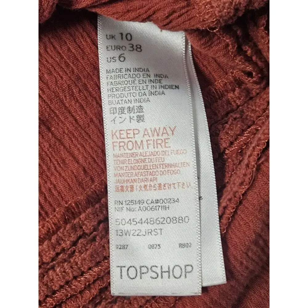 TopShop Off The Shoulder Boho Peasant Top Rust Orange Size US 6 Cropped